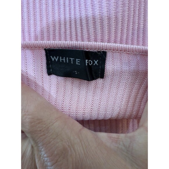 White Fox Pink Ribbed Knit Crop Tank Top Small | Y2K Minimalist Sleeveless - Picture 6 of 8
